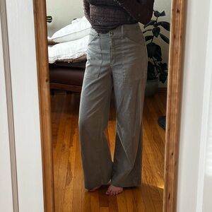 Khaki Sage olive green high waist wide leg gardener pants